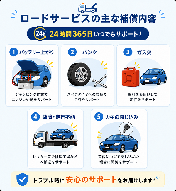 ロードサービスの主な補償内容