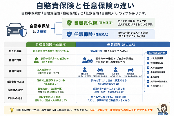 自賠責保険と任意保険の比較