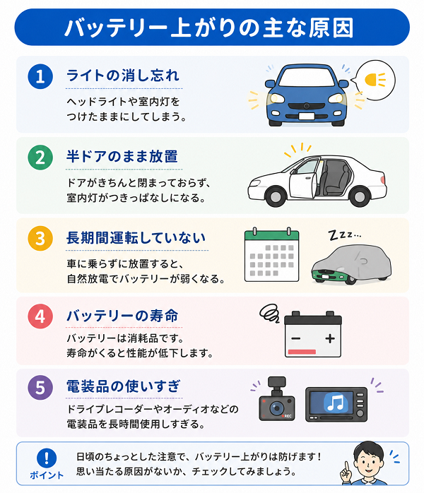 バッテリー上がりの主な原因