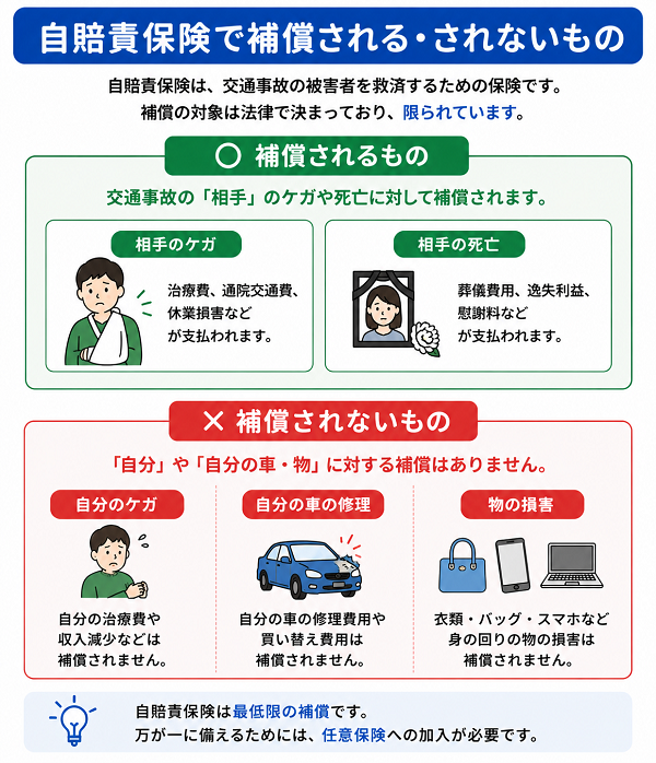 自賠責保険で補償される・されないもの