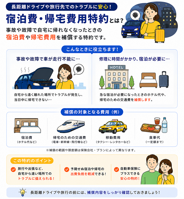 宿泊費・帰宅費用特約の解説