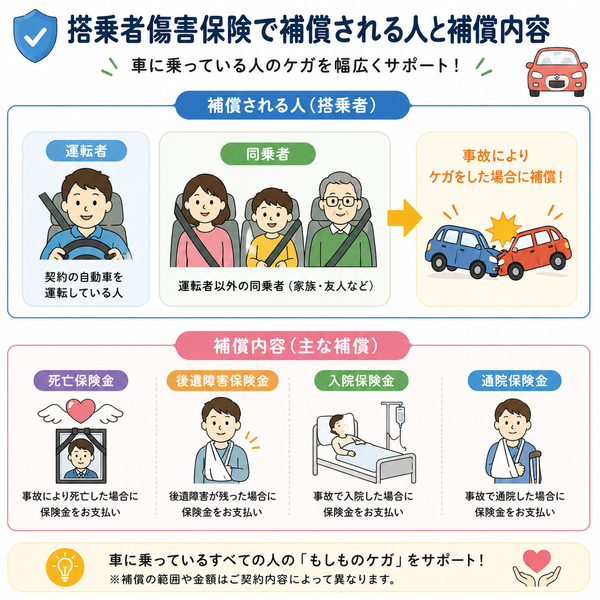 搭乗者傷害保険で補償される人と補償内容
