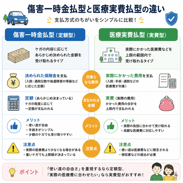 傷害一時金払型と医療実費払型の違い