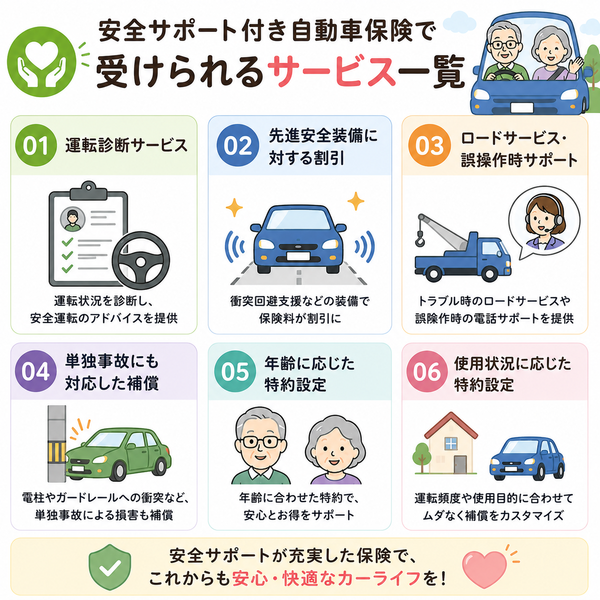 安全サポート付き自動車保険で受けられるサービス一覧