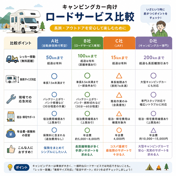キャンピングカー向けロードサービス比較
