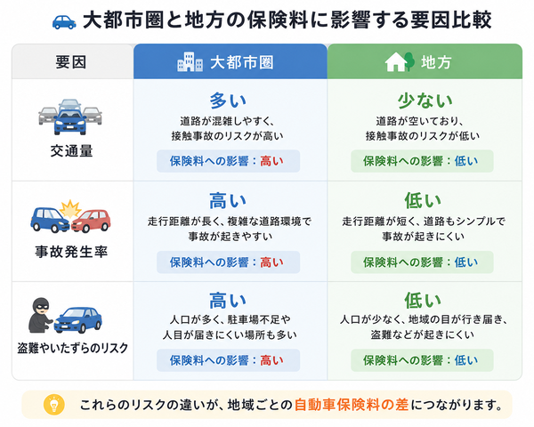 大都市圏と地方の保険料に影響する要因比較表