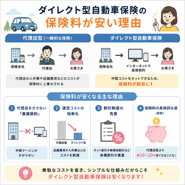 ダイレクト型自動車保険の保険料が安い理由