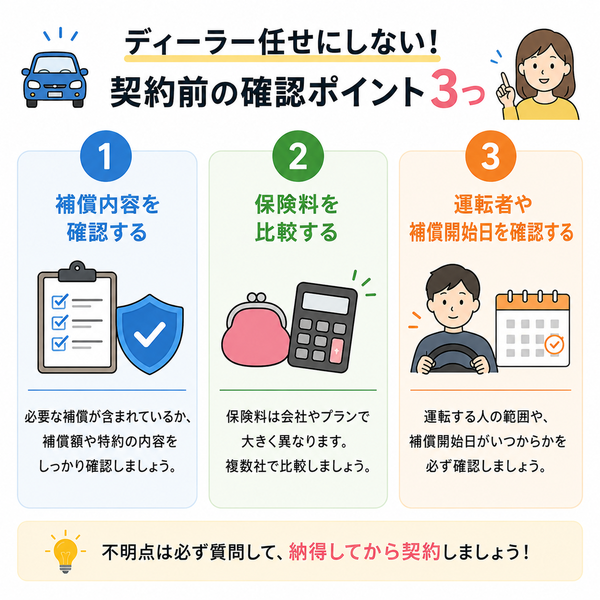 ディーラー任せにしない!契約前の確認ポイント3つ