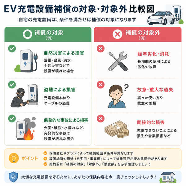 EV充電設備補償の対象・対象外比較図