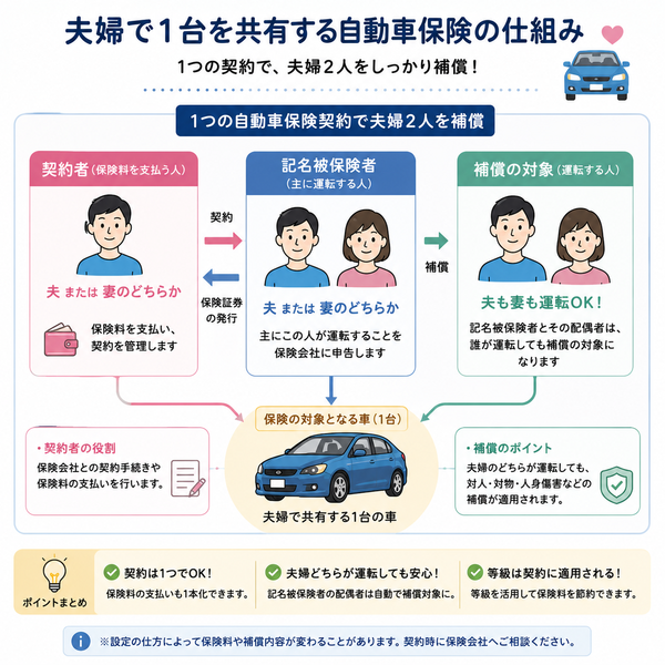 夫婦で1台を共有する自動車保険の仕組み