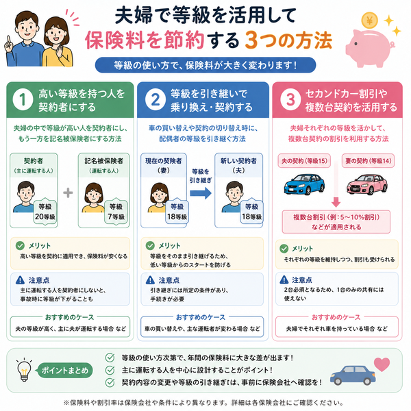 夫婦で等級を活用して保険料を節約する3つの方法