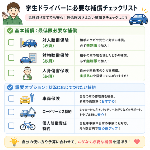 学生ドライバーに必要な補償チェックリスト