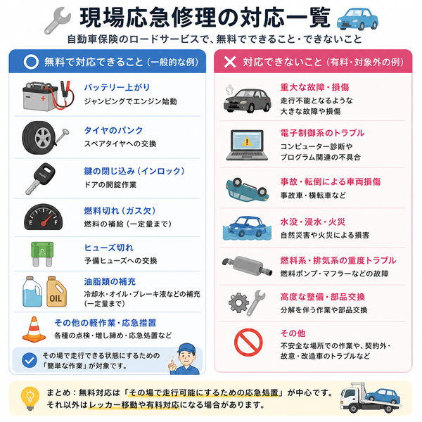 現場応急修理で無料対応できること・できないこと一覧