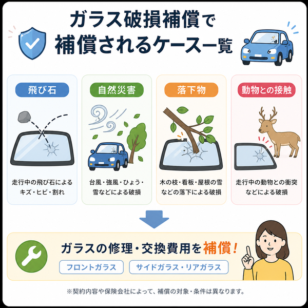 ガラス破損補償で補償されるケース一覧