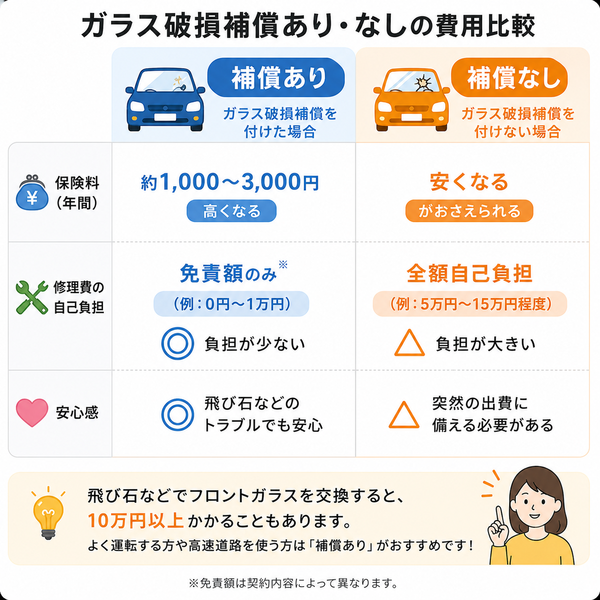 ガラス破損補償あり・なしの費用比較