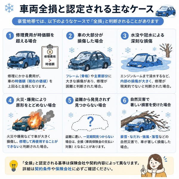 車両全損と認定される主なケース一覧