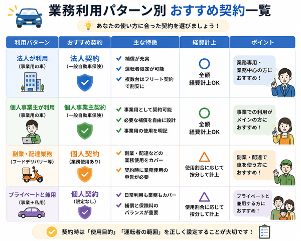 業務利用パターン別おすすめ契約一覧