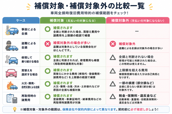 補償対象・補償対象外の比較一覧