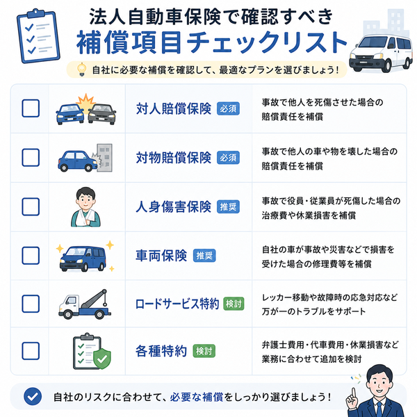 法人自動車保険で確認すべき補償項目チェックリスト