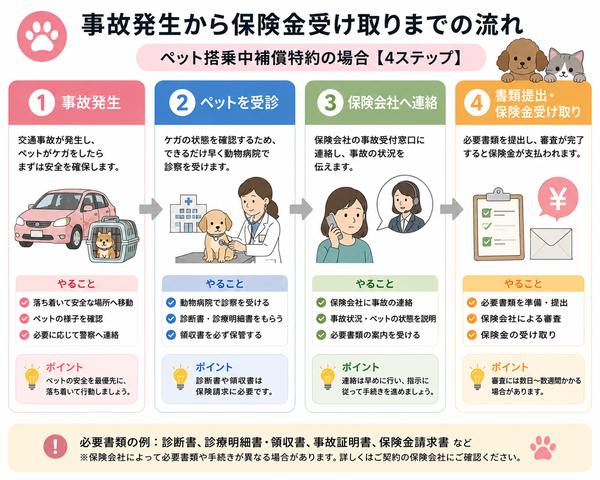 事故発生から保険金受け取りまでの流れ【4ステップ】