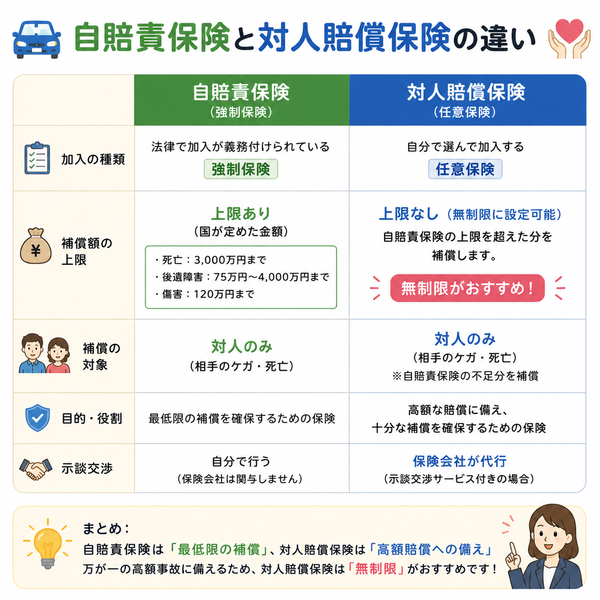 自賠責保険と対人賠償保険の違い