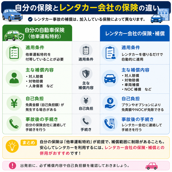 自分の保険とレンタカー会社の保険の違い