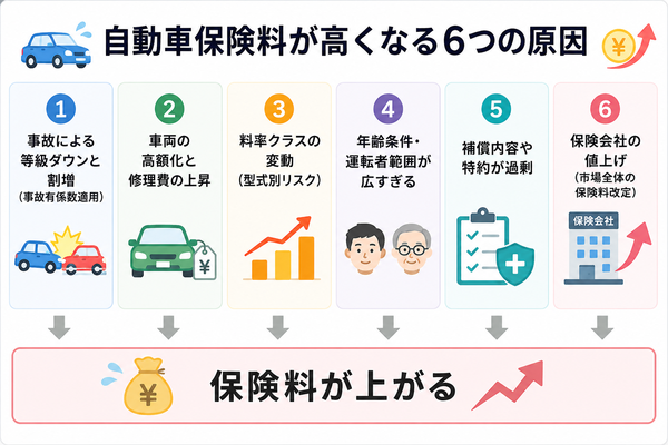 自動車保険料が高くなる6つの原因(全体像)