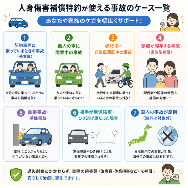 人身傷害補償特約が使える事故のケース一覧