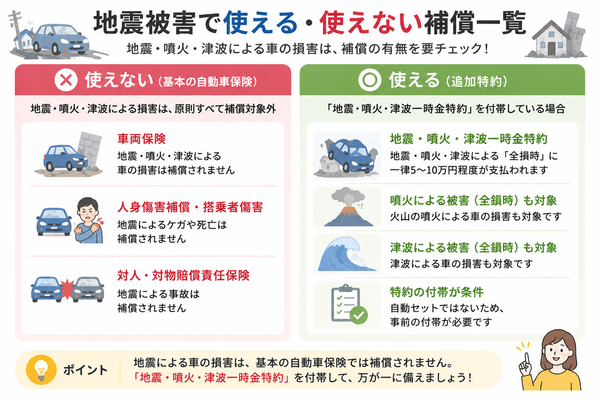地震被害で使える・使えない補償一覧