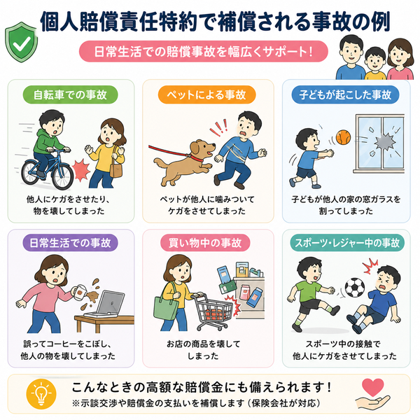 個人賠償責任特約で補償される事故一覧
