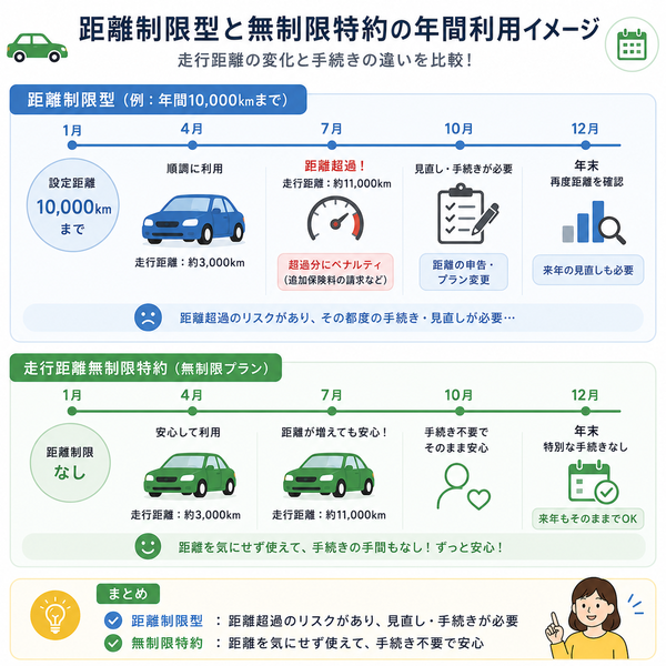 距離制限型と無制限特約の年間利用イメージ