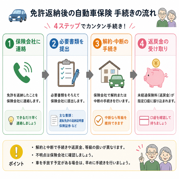 免許返納後の自動車保険手続きの流れ