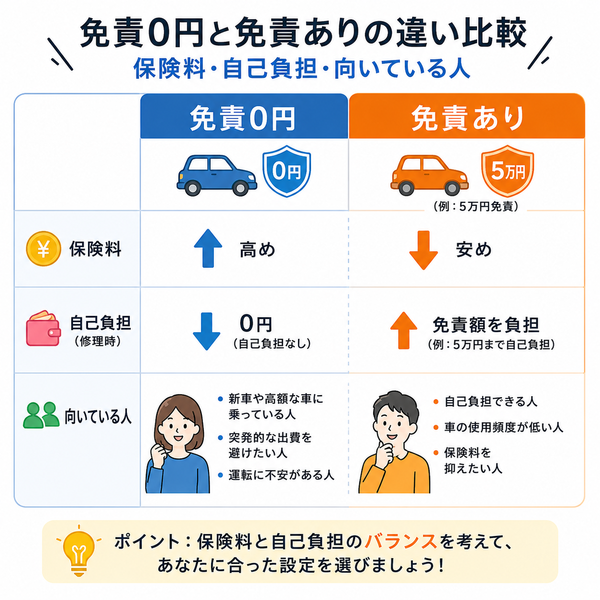 免責0円と免責ありの違い比較（保険料・自己負担・向いている人）