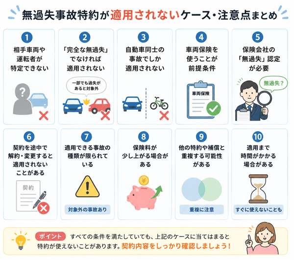 無過失事故特約が適用されないケース・注意点まとめ