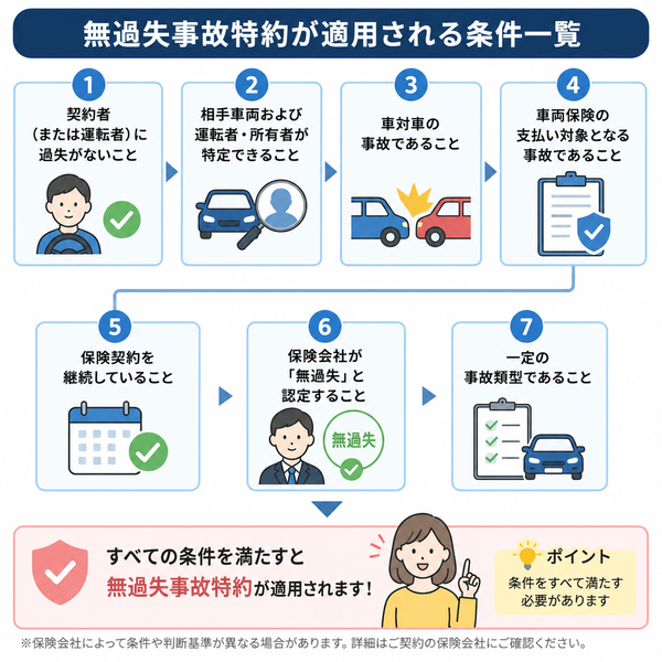 無過失事故特約が適用される条件一覧(フローチャート)