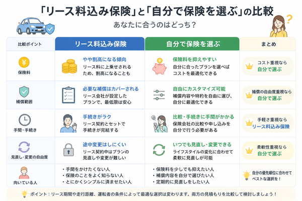 「リース料込み保険」と「自分で保険を選ぶ」の比較表