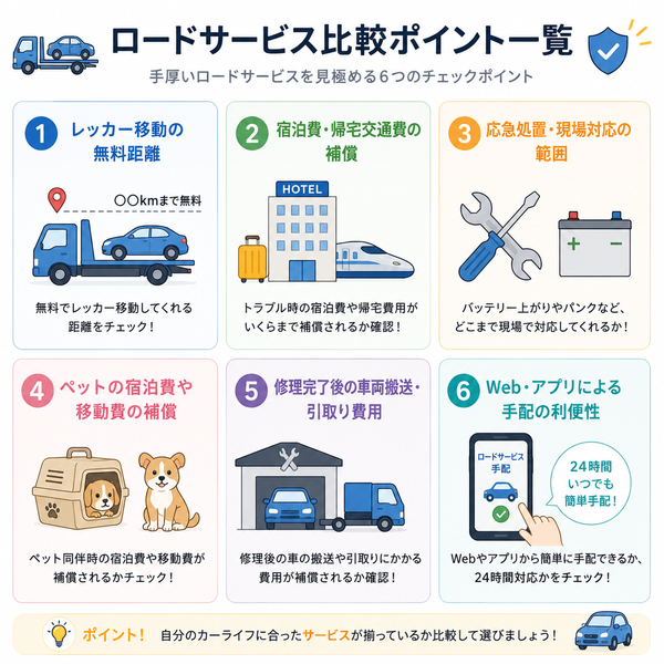 ロードサービス比較ポイント一覧