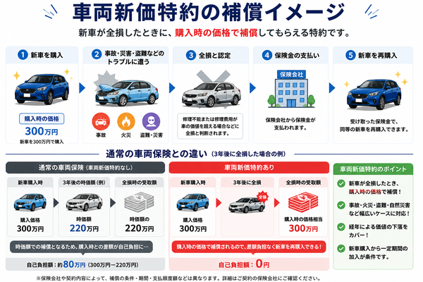 車両新価特約の補償イメージ