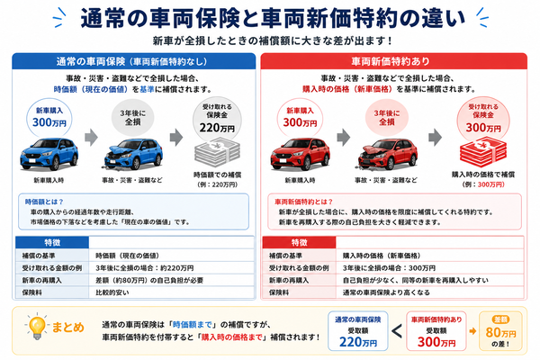 通常の車両保険と車両新価特約の違い