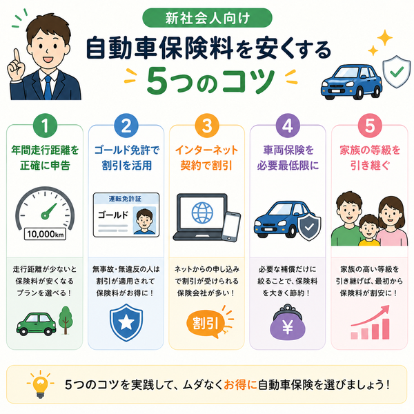 自動車保険料を安くする5つのコツ一覧