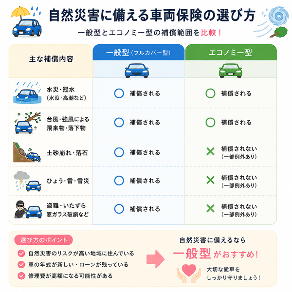 自然災害に備える車両保険の選び方