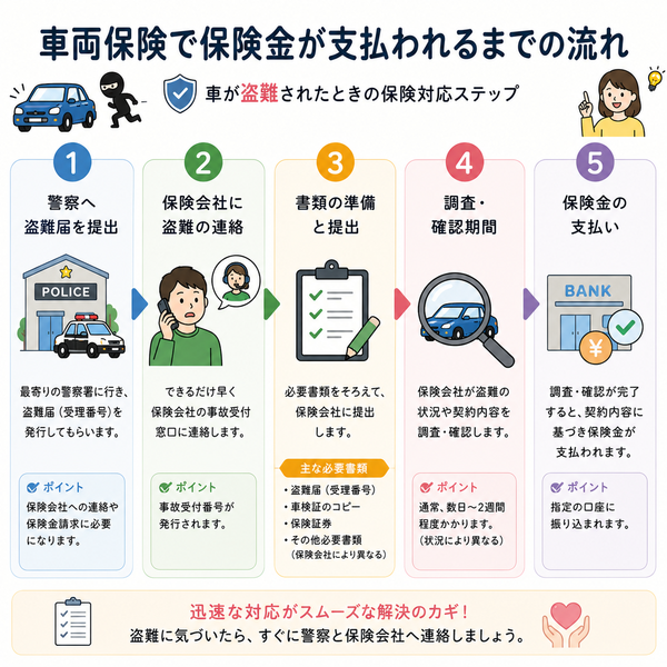 車両保険で保険金が支払われるまでの流れ