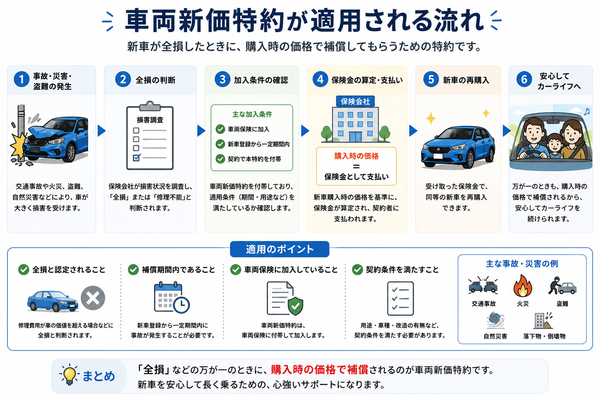 車両新価特約が適用される流れ
