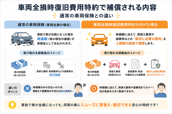 車両全損時復旧費用特約で補償される内容