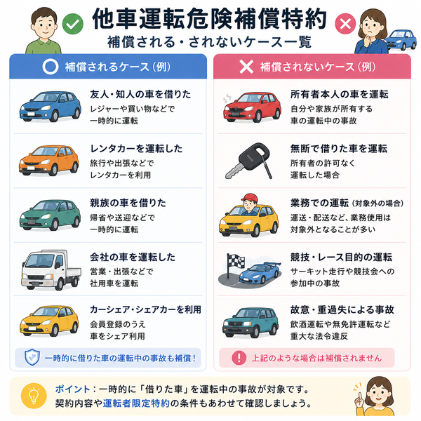 他車運転危険補償特約で補償される・されないケース一覧