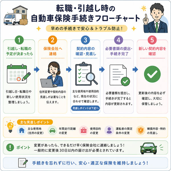 転職・引越し時の自動車保険手続きフローチャート