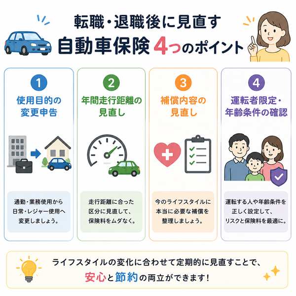 転職・退職後に見直す自動車保険4つのポイント