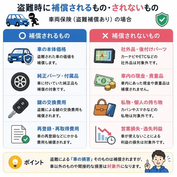盗難時に補償されるもの・されないもの比較図
