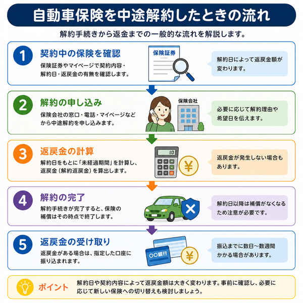 自動車保険を中途解約したときの流れ