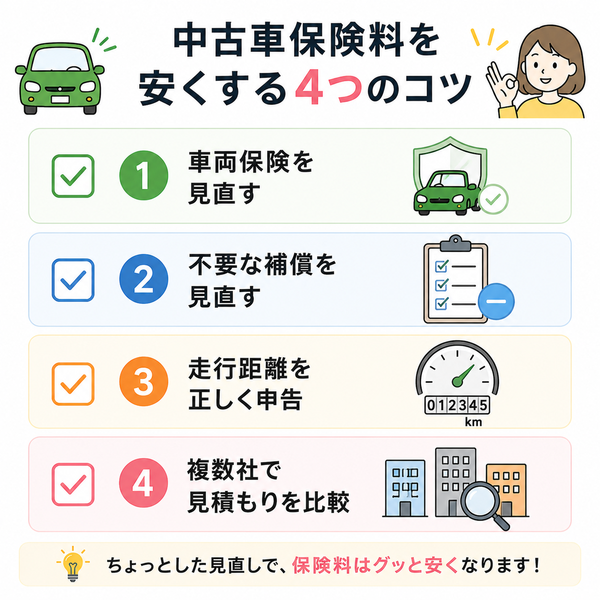 中古車保険料を安くする4つのコツ